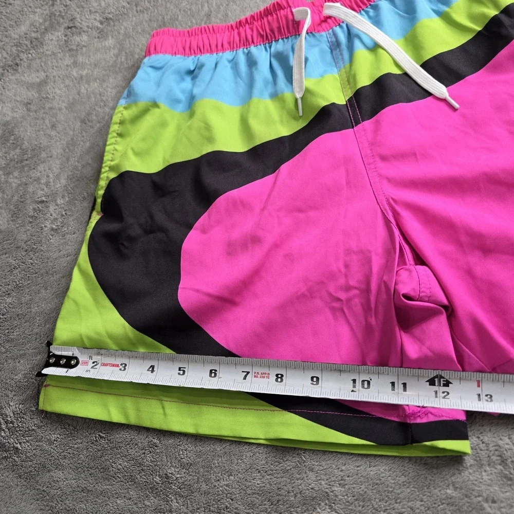 Buc-ees Beaver Retro Neon Swim Trunks Mens Small Pink Multicolor 5.5